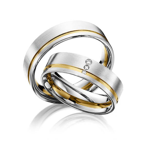 Paar bicolor Trauringe/Eheringe in Weißgold 585 Gelbgold 585 mit zus. 0,031 ct. Brillant tw, si von 123GOLD - Y-1304-5 Paar bicolor Trauringe/Eheringe in Weißgold 585 Gelbgold 585 mit zus. 0,031 ct. Brillant tw, si von 123GOLD - Y-1304-5