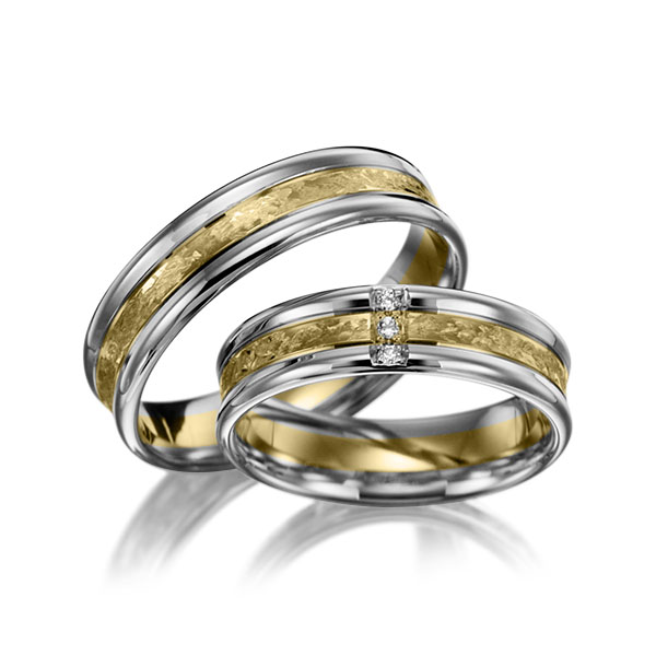 Paar bicolor Trauringe/Eheringe in Weissgold 585 Gelbgold 585 mit zus. 0,03 ct. Brillant tw, si von Merii