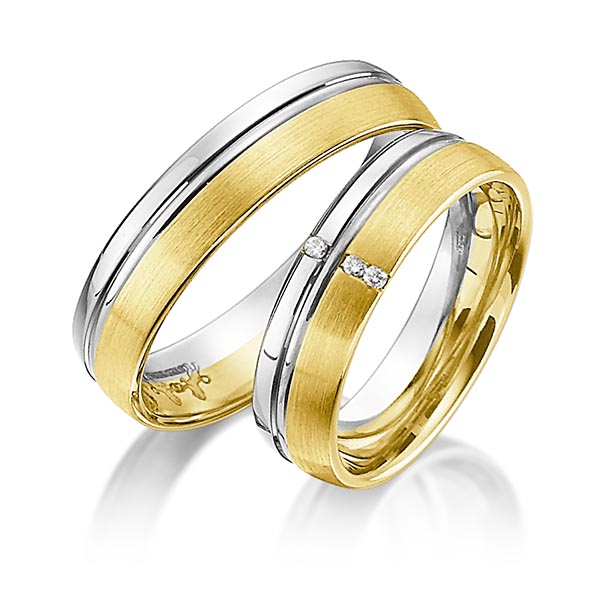 Paar bicolor Trauringe/Eheringe in Weissgold 585 Gelbgold 585 mit zus. 0,03 ct. Brillant tw, si von Steinberg