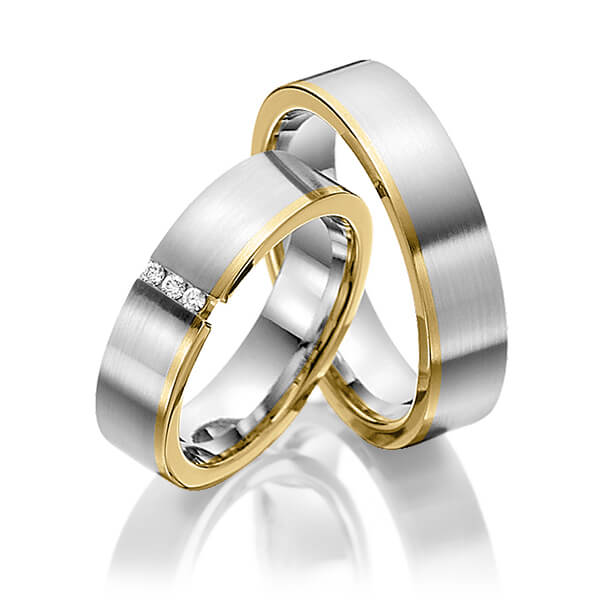 Paar bicolor Trauringe/Eheringe in Weißgold 585 Gelbgold 585 mit zus. 0,045 ct. Brillant tw, si von 123GOLD