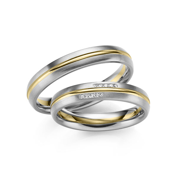 Paar bicolor Trauringe/Eheringe in Weißgold 585 Gelbgold 585 mit zus. 0,05 ct. Brillant tw, si von 123GOLD