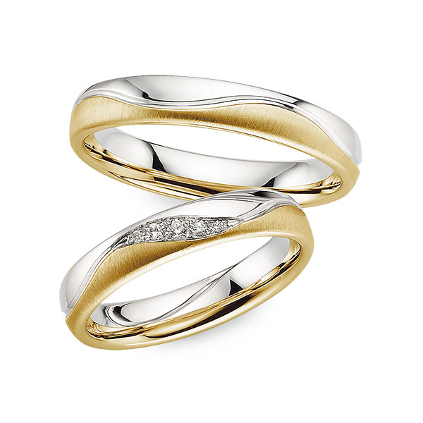 Paar bicolor Trauringe/Eheringe in Weißgold 585 Gelbgold 585 mit zus. 0,05 ct. Brillant tw, si von Merii