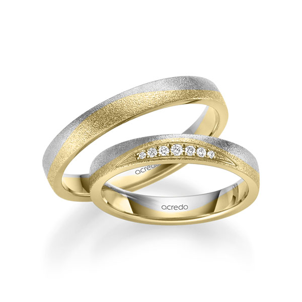 Paar bicolor Trauringe/Eheringe in Weißgold 585 Gelbgold 585 mit zus. 0,061 ct. Brillant tw, si von acredo