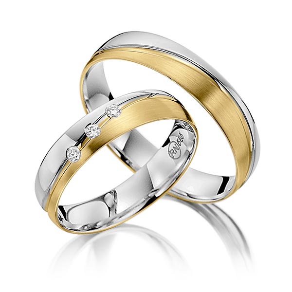 Paar bicolor Trauringe/Eheringe in Weißgold 585 Gelbgold 585 mit zus. 0,06 ct. Brillant tw, si von Steinberg