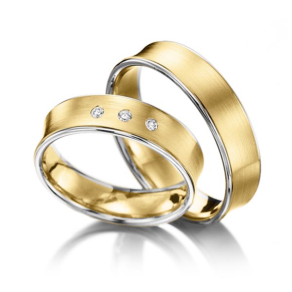 Paar bicolor Trauringe/Eheringe in Weissgold 585 Gelbgold 585 mit zus. 0,06 ct. Brillant tw, si von Steinberg