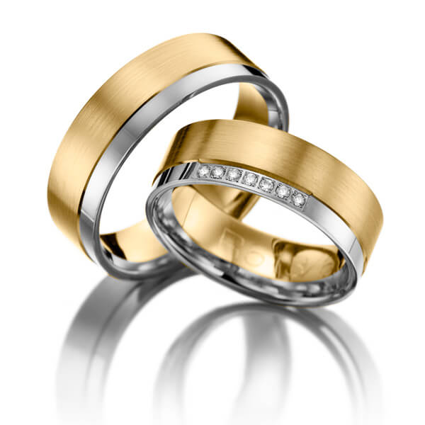 Paar bicolor Trauringe/Eheringe in Weissgold 585 Gelbgold 585 mit zus. 0,07 ct. Brillant tw, si - NP-1014-2