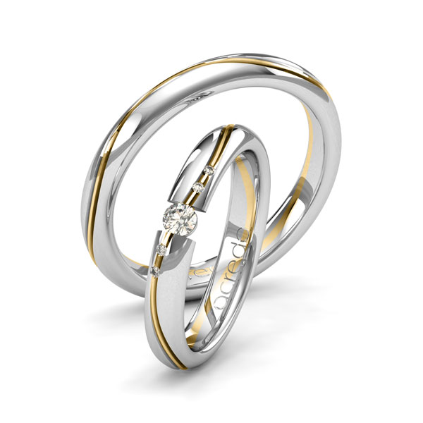 Paar bicolor Trauringe/Eheringe in Weißgold 585 Gelbgold 585 mit zus. 0,07 ct. Brillant tw, si von acredo - A-1694-2 Paar bicolor Trauringe/Eheringe in Weißgold 585 Gelbgold 585 mit zus. 0,07 ct. Brillant tw, si von acredo - A-1694-2