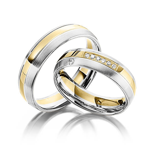 Paar bicolor Trauringe/Eheringe in Weißgold 585 Gelbgold 585 mit zus. 0,08 ct. Brillant tw, si von Steinberg