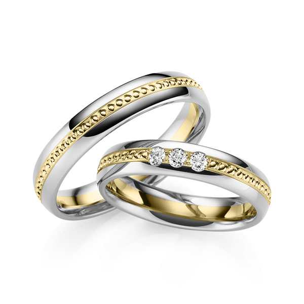 Paar bicolor Trauringe/Eheringe in Weißgold 585 Gelbgold 585 mit zus. 0,09 ct. Brillant tw, vs von 123GOLD