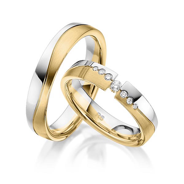 Paar bicolor Trauringe/Eheringe in Weissgold 585 Gelbgold 585 mit zus. 0,11 ct. Brillant tw, si von acredo