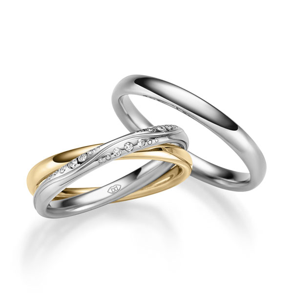 Paar bicolor Trauringe/Eheringe in Weißgold 585 Gelbgold 585 mit zus. 0,12 ct. Brillant tw, vs von 123GOLD