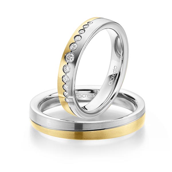 Paar bicolor Trauringe/Eheringe in Weißgold 585 Gelbgold 585 mit zus. 0,156 ct. Brillant tw, si von acredo