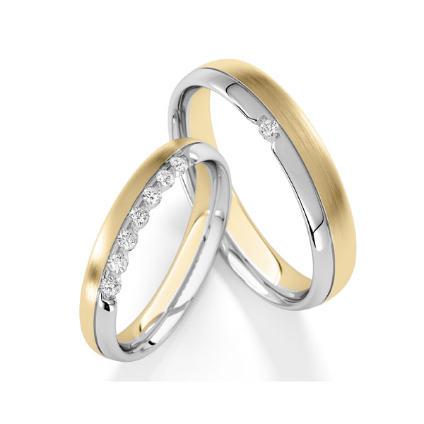 Paar bicolor Trauringe/Eheringe in Weißgold 585 Gelbgold 585 mit zus. 0,16 ct. tw, vs von Steinberg