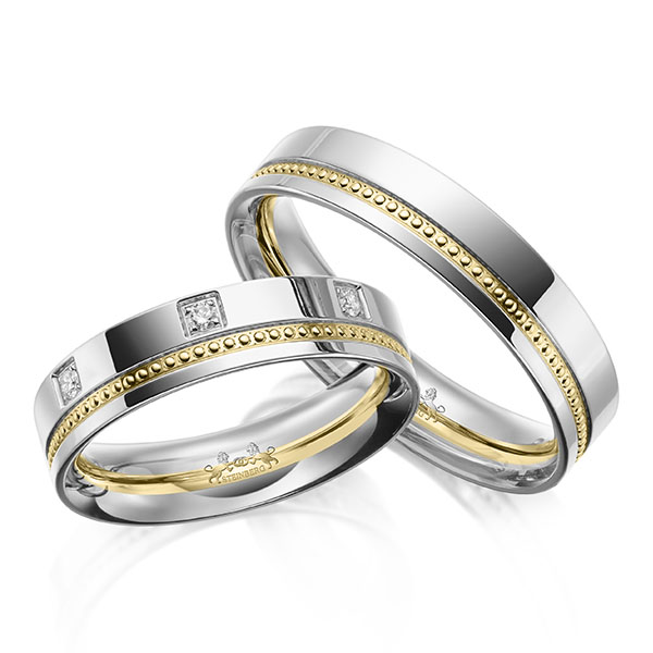 Paar bicolor Trauringe/Eheringe in Weissgold 585 Gelbgold 585 mit zus. 0,175 ct. Brillant tw, si von Steinberg - Q-1648-2 Paar bicolor Trauringe/Eheringe in Weissgold 585 Gelbgold 585 mit zus. 0,175 ct. Brillant tw, si von Steinberg - Q-1648-2