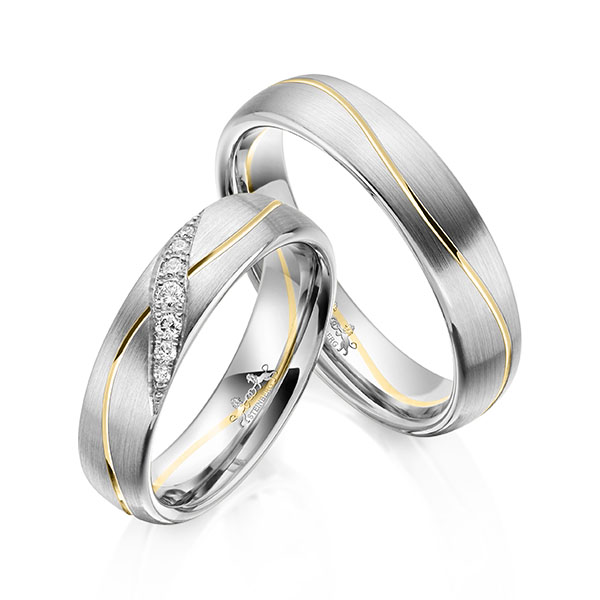 Paar bicolor Trauringe/Eheringe in Weißgold 585 Gelbgold 585 mit zus. 0,1 ct. Brillant tw, si von Steinberg