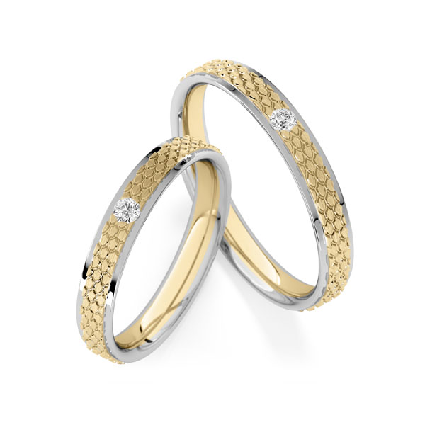 Paar bicolor Trauringe/Eheringe in Weissgold 585 Gelbgold 585 mit zus. 0,1 ct. Brillant tw, si von Steinberg