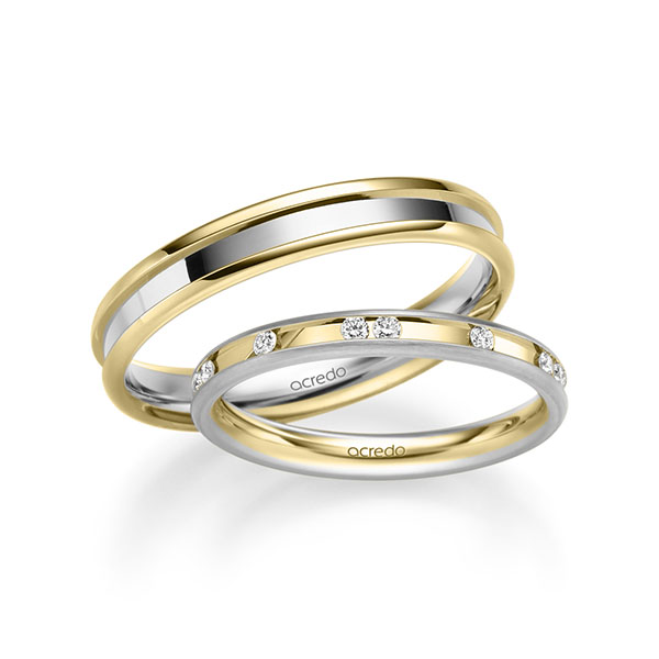 Paar bicolor Trauringe/Eheringe in Weissgold 585 Gelbgold 585 mit zus. 0,225 ct. Brillant tw, si von acredo - A-2224-1 Paar bicolor Trauringe/Eheringe in Weissgold 585 Gelbgold 585 mit zus. 0,225 ct. Brillant tw, si von acredo - A-2224-1