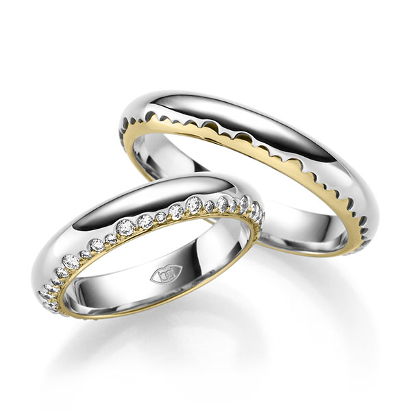 Paar bicolor Trauringe/Eheringe in Weißgold 585 Gelbgold 585 mit zus. 0,7 ct. Brillant tw, si 