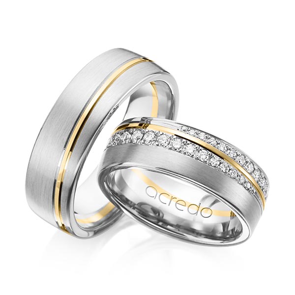 Paar bicolor Trauringe/Eheringe in Weißgold 585 Gelbgold 585 mit zus. 0,884 ct. Brillant tw, si von acredo - A-1155-2