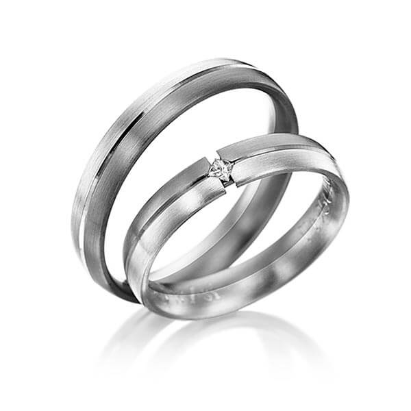 Paar bicolor Trauringe/Eheringe in Weißgold 585 Graugold 585 mit zus. 0,03 ct. Prinzess-Diamant tw, si von 123GOLD