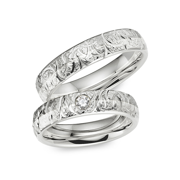 Paar bicolor Trauringe/Eheringe in Weissgold 585 Graugold 585 mit zus. 0,1 ct. Brillant tw, si von Merii