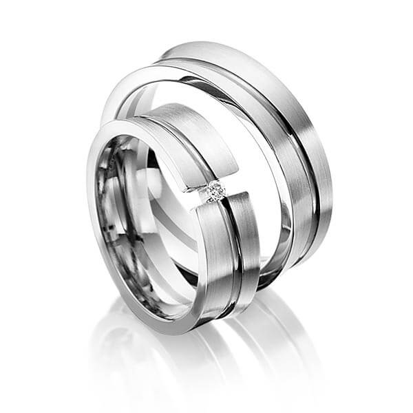 Paar bicolor Trauringe/Eheringe in Weissgold 585 Graugold dunkel 585 mit zus. 0,025 ct. Brillant tw, si von 123GOLD