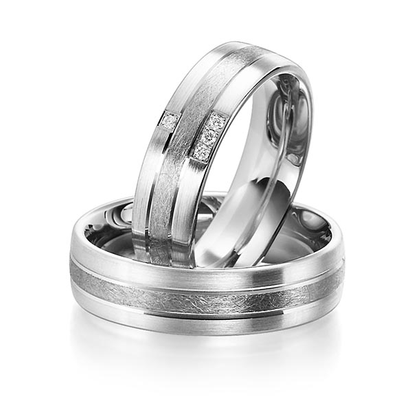 Paar bicolor Trauringe/Eheringe in Weissgold 585 Graugold dunkel 585 mit zus. 0,04 ct. Brillant tw, si von Steinberg