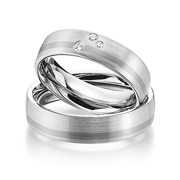 Paar bicolor Trauringe/Eheringe in Weißgold 585 Graugold dunkel 585 mit zus. 0,07 ct. Brillant tw, si von Steinberg