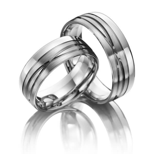 Paar bicolor Trauringe/Eheringe in Weissgold 585 Palladium 500 von Merii