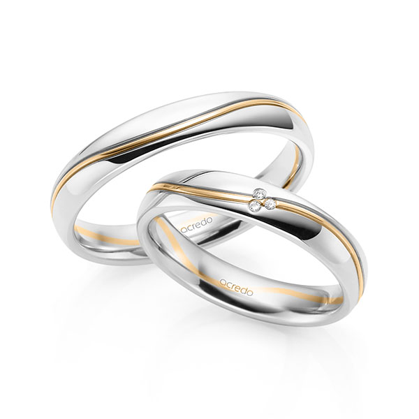 Paar bicolor Trauringe/Eheringe in Weissgold 585 Roségold 585 mit zus. 0,015 ct. Brillant tw, si von acredo