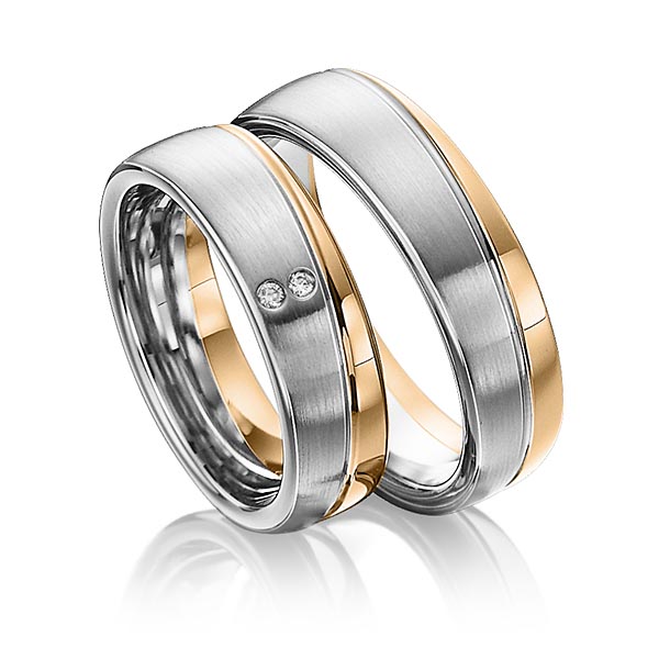 Paar bicolor Trauringe/Eheringe in Weißgold 585 Roségold 585 mit zus. 0,02 ct. Brillant tw, si von 123GOLD - Y-1301-6 Paar bicolor Trauringe/Eheringe in Weißgold 585 Roségold 585 mit zus. 0,02 ct. Brillant tw, si von 123GOLD - Y-1301-6