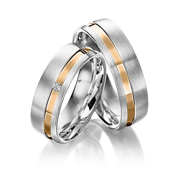 Paar bicolor Trauringe/Eheringe in Weissgold 585 Roségold 585 mit zus. 0,02 ct. Brillant tw, si von Merii - M-1014-16 Paar bicolor Trauringe/Eheringe in Weissgold 585 Roségold 585 mit zus. 0,02 ct. Brillant tw, si von Merii - M-1014-16