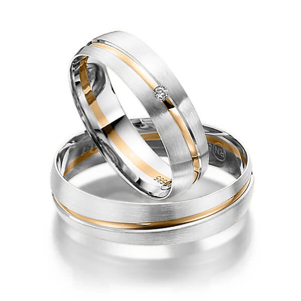 Paar bicolor Trauringe/Eheringe in Weißgold 585 Roségold 585 mit zus. 0,02 ct. Brillant tw, si von Steinberg - Q-1136-8 Paar bicolor Trauringe/Eheringe in Weißgold 585 Roségold 585 mit zus. 0,02 ct. Brillant tw, si von Steinberg - Q-1136-8