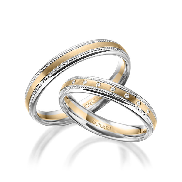 Paar bicolor Trauringe/Eheringe in Weissgold 585 Roségold 585 mit zus. 0,035 ct. Brillant tw, si von acredo