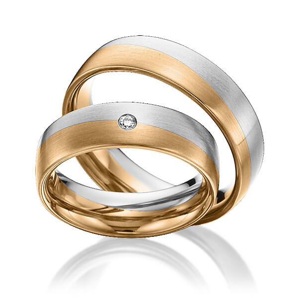 Paar bicolor Trauringe/Eheringe in Weissgold 585 Roségold 585 mit zus. 0,03 ct. Brillant tw, si von 123GOLD