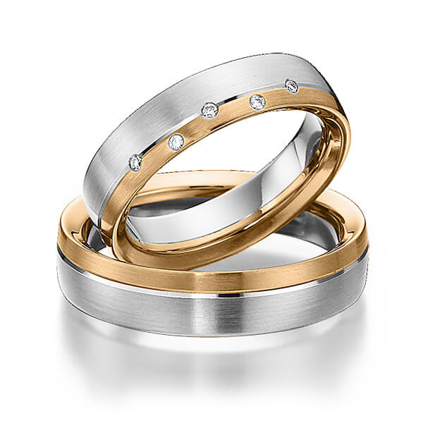Paar bicolor Trauringe/Eheringe in Weißgold 585 Roségold 585 mit zus. 0,04 ct. Brillant tw, si von 123GOLD