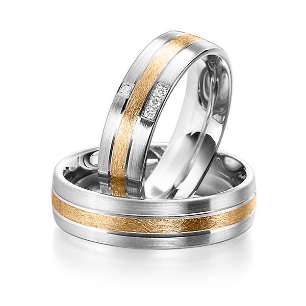 Paar bicolor Trauringe/Eheringe in Weißgold 585 Roségold 585 mit zus. 0,04 ct. Brillant tw, si von Steinberg