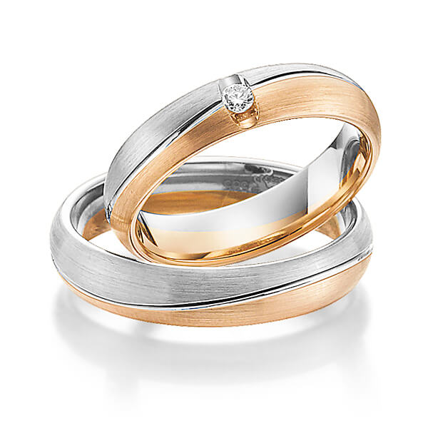 Paar bicolor Trauringe/Eheringe in Weissgold 585 Roségold 585 mit zus. 0,05 ct. Brillant tw, si von Steinberg
