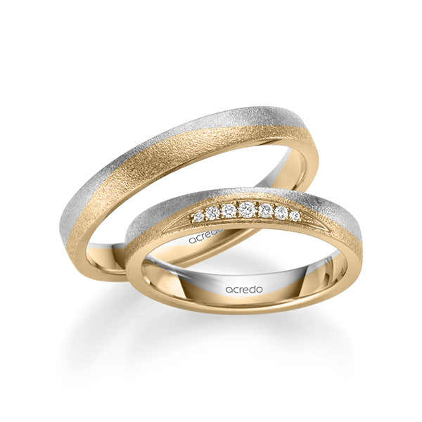 Paar bicolor Trauringe/Eheringe in Weißgold 585 Roségold 585 mit zus. 0,061 ct. Brillant tw, si von acredo