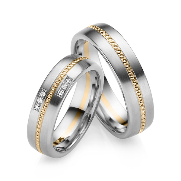 Paar bicolor Trauringe/Eheringe in Weißgold 585 Roségold 585 mit zus. 0,06 ct. Brillant tw, si von 123GOLD