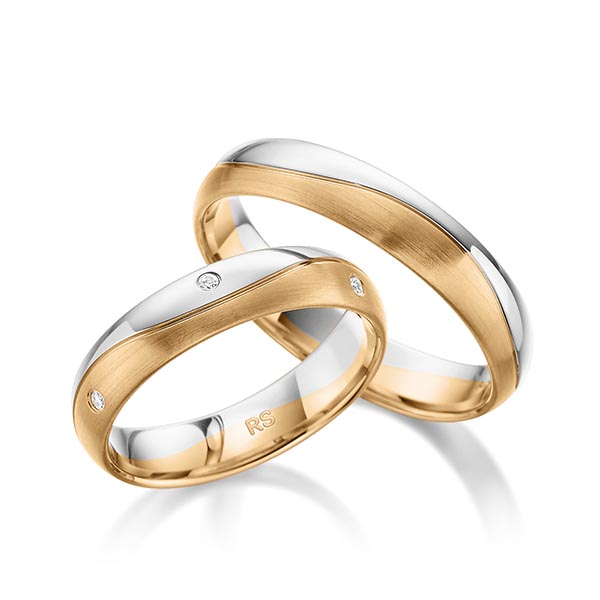 Paar bicolor Trauringe/Eheringe in Weißgold 585 Roségold 585 mit zus. 0,06 ct. Brillant tw, si von acredo
