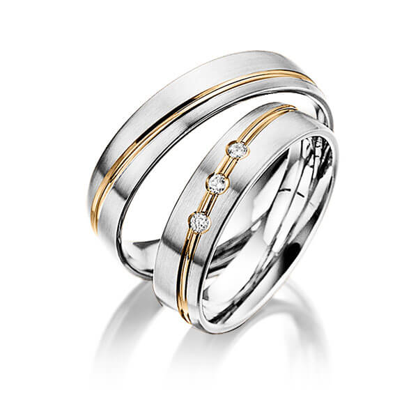 Paar bicolor Trauringe/Eheringe in Weissgold 585 Roségold 585 mit zus. 0,06 ct. Brillant tw, si von Steinberg