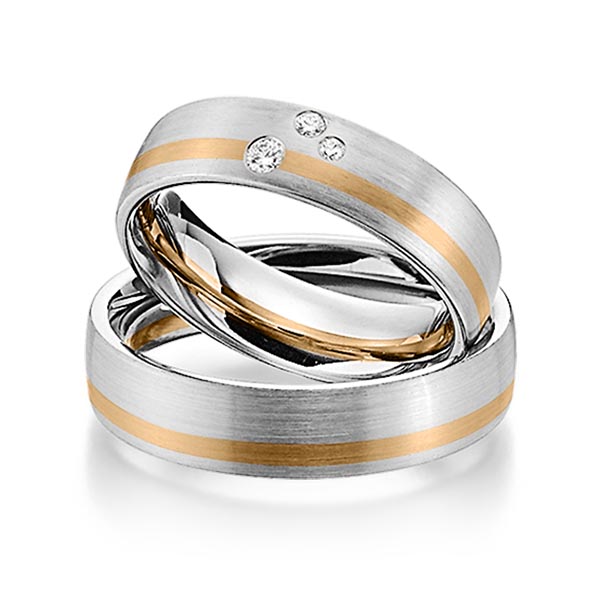 Paar bicolor Trauringe/Eheringe in Weissgold 585 Roségold 585 mit zus. 0,07 ct. Brillant tw, si von Steinberg