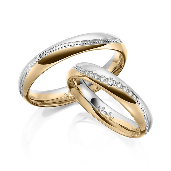 Paar bicolor Trauringe/Eheringe in Weißgold 585 Roségold 585 mit zus. 0,104 ct. Brillant tw, si tw, vs von Steinberg - Q-1651-1 Paar bicolor Trauringe/Eheringe in Weißgold 585 Roségold 585 mit zus. 0,104 ct. Brillant tw, si tw, vs von Steinberg - Q-1651-1
