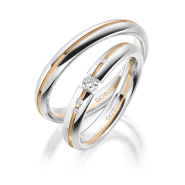 Paar bicolor Trauringe/Eheringe in Weißgold 585 Roségold 585 mit zus. 0,115 ct. Brillant tw, si von acredo