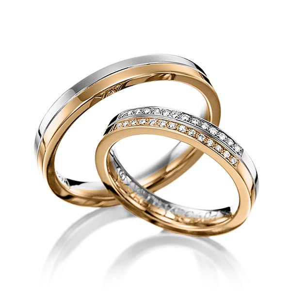 Paar bicolor Trauringe/Eheringe in Weissgold 585 Roségold 585 mit zus. 0,14 ct. Brillant tw, si von 123GOLD