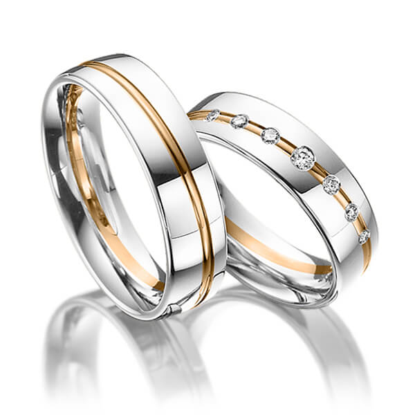 Paar bicolor Trauringe/Eheringe in Weißgold 585 Roségold 585 mit zus. 0,14 ct. Brillant tw, si von Steinberg