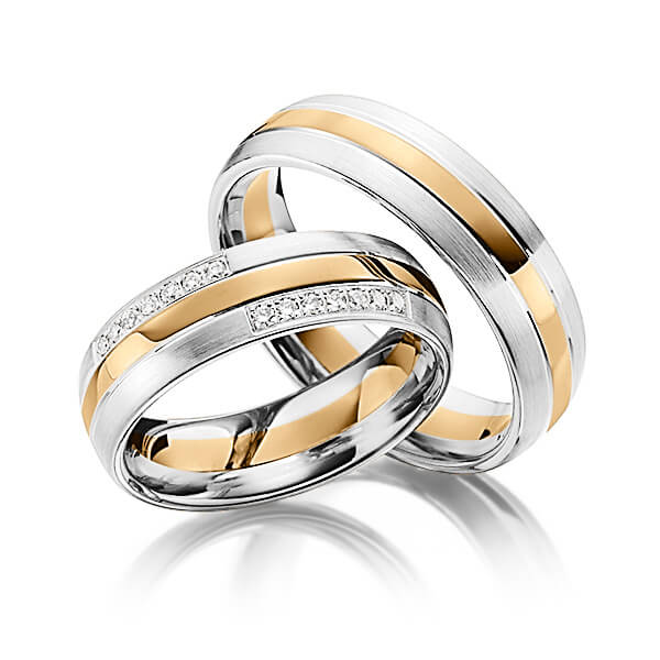 Paar bicolor Trauringe/Eheringe in Weißgold 585 Roségold 585 mit zus. 0,14 ct. Brillant tw, si von Steinberg