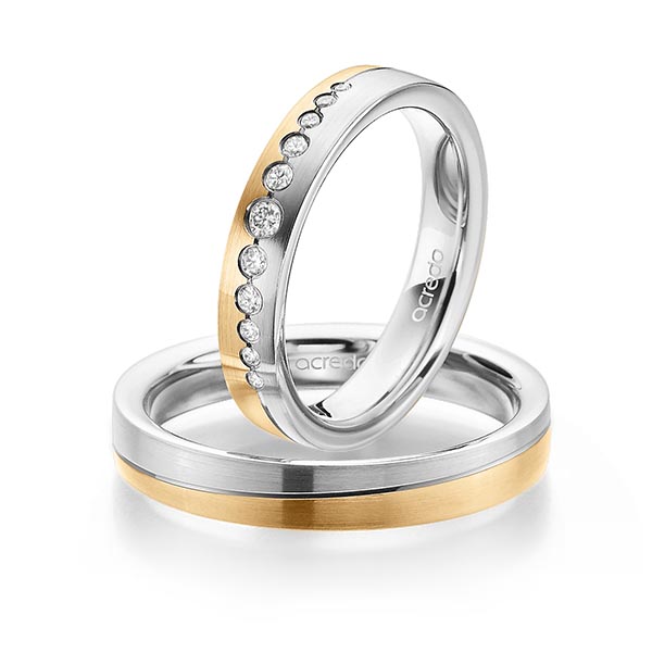 Paar bicolor Trauringe/Eheringe in Weißgold 585 Roségold 585 mit zus. 0,156 ct. Brillant tw, si von acredo - A-1717-4