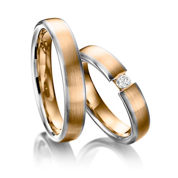 Paar bicolor Trauringe/Eheringe in Weißgold 585 Roségold 585 mit zus. 0,1 ct. Brillant tw, si von 123GOLD